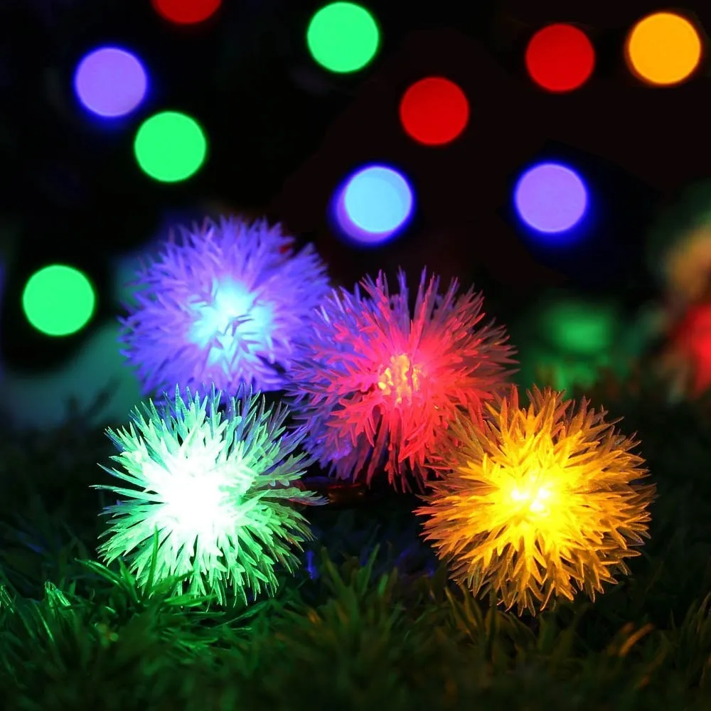 

HANMIAO 10/20 LED Ball Light Dandelion Bayberry LED Garland Ball on Batteries Snow Ball Lights For Garden Lawn Decoration 17
