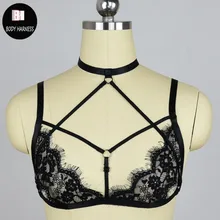 Тела Сексуальное белье с ремешками укороченный Бандаж Бюстгальтер жгут гот сексуальное рабство черный кружевной бюстгальтер Sheer Harajuku регулируемое крепление из ремней на тело бюстгальтер
