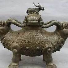 Китай(материк) бронзовая фигурка периода династии Медь бык рогатый скот корова, бык кувшин емкость для бутылок Глиняный Чайник 8,02