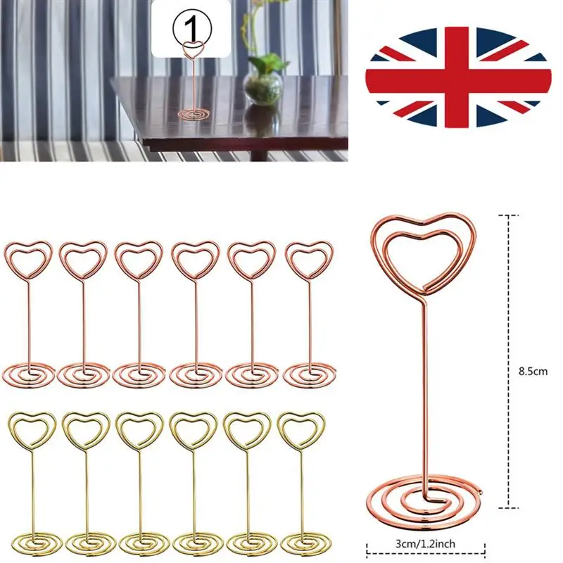 12 Pcs Rose Gold Heart Shape Photo Holder Stand Desk Number Holders Card Place Paper Clamps For Wedding Party Decorations