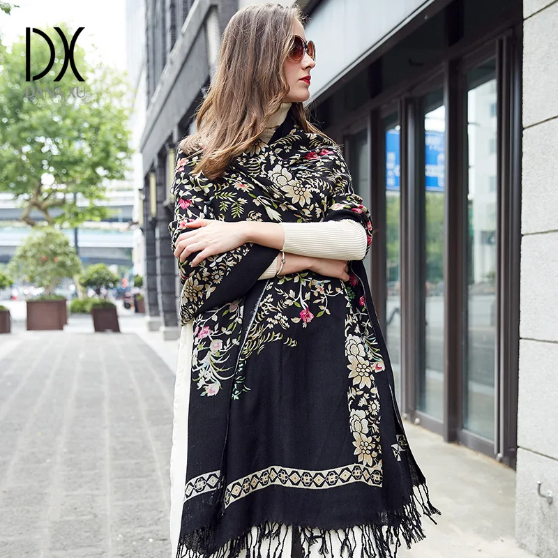100% Wool Square Head Scarves Women Elegant Lady Carf And Warm Shawl Long Animal Print Stoles Bandana Scarf Hijab Beach Blanket