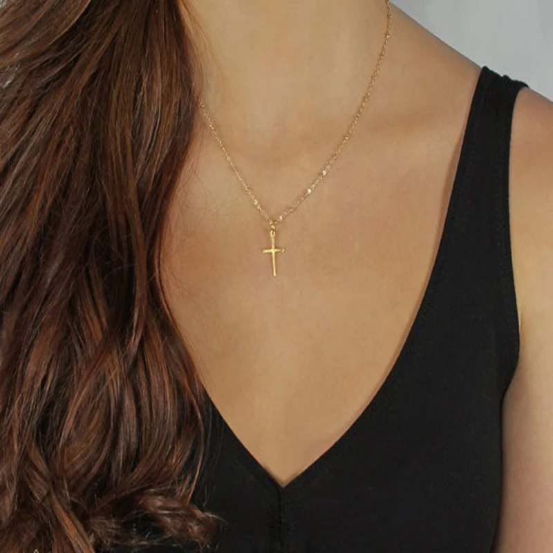 

2018 Summer Gold Chain Cross Necklace Small Gold Cross Religious Jewelry LXL092