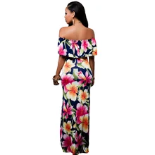 Zkess Tropical Print Dress Women Long Party Dresses 2017 Elegant Bohemia Dress Maxi Mermaid Gown Vestido de festa LC61189