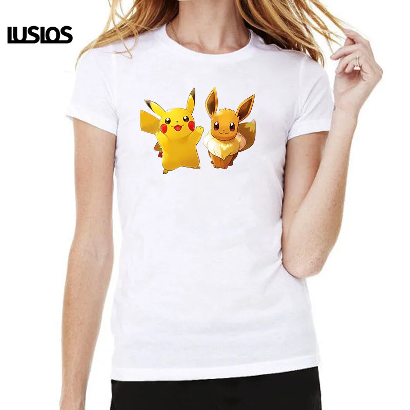 

LUSLOS women Cartoon t shirt Cute Pikachu Printed Pokemon graphic tees women Kawaii Harajuku Best friend t shirt short sleeve