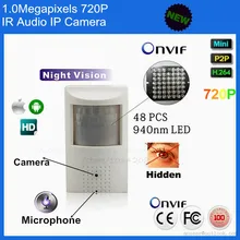 Hot Sale P2P Pir Style ONVIF 1MP Mini Pin hole Video Ip Camera 720P Microphone&48pcs 940nm ir leds Support Phone PC Remote View