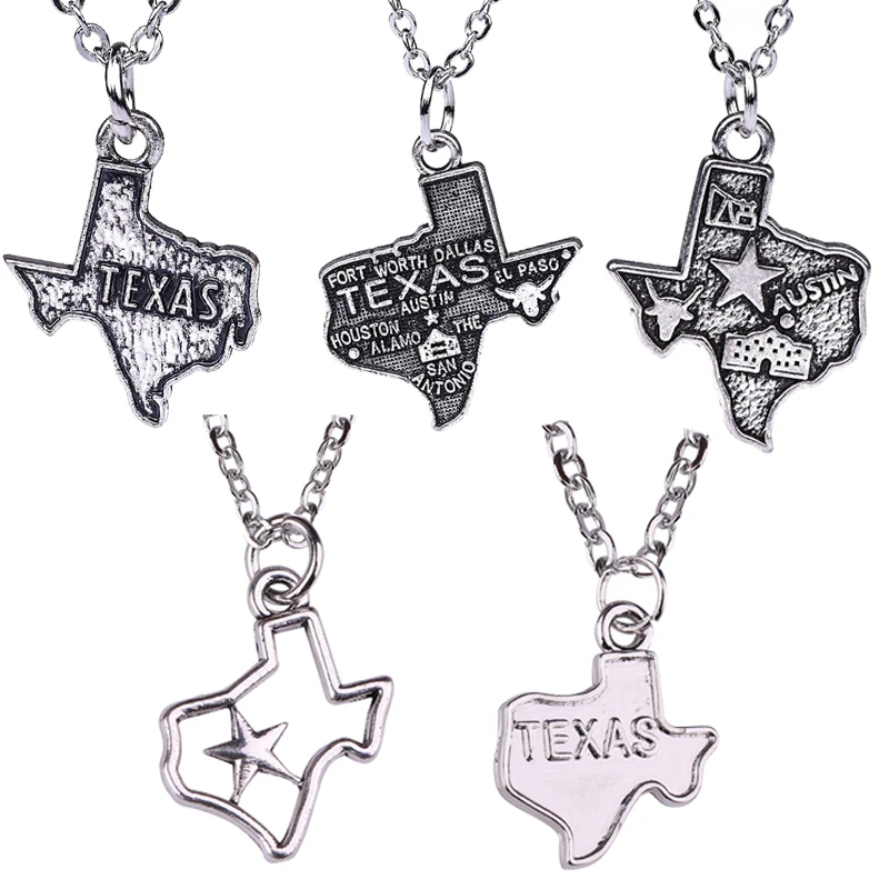 

Skyrim Wholesale State of Texas Geographic Pendant Necklace Antique Silver Map Charm Necklaces Personalized Jewelry Gift