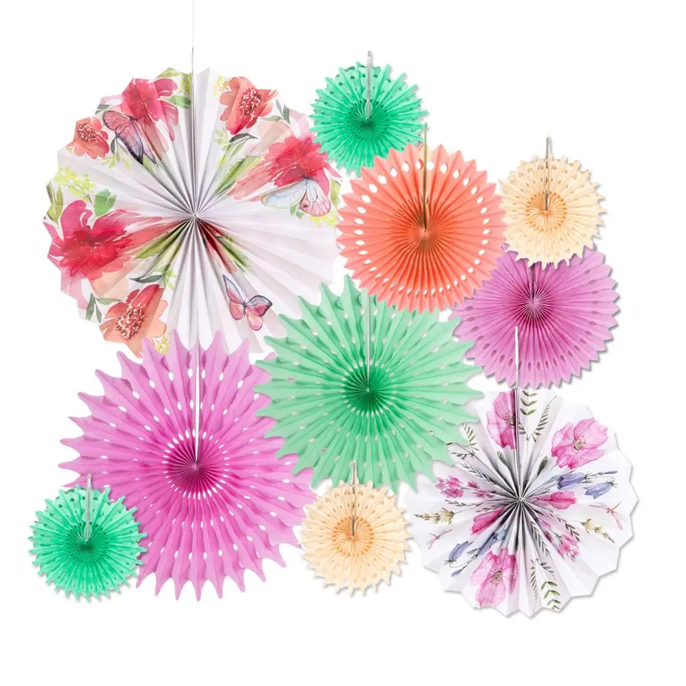 

10pc Floral Party Wedding Decoration Set Tissue Paper Fans Pinwheels Rosette Snowflake Afternoon Tea Party Birthday Shower