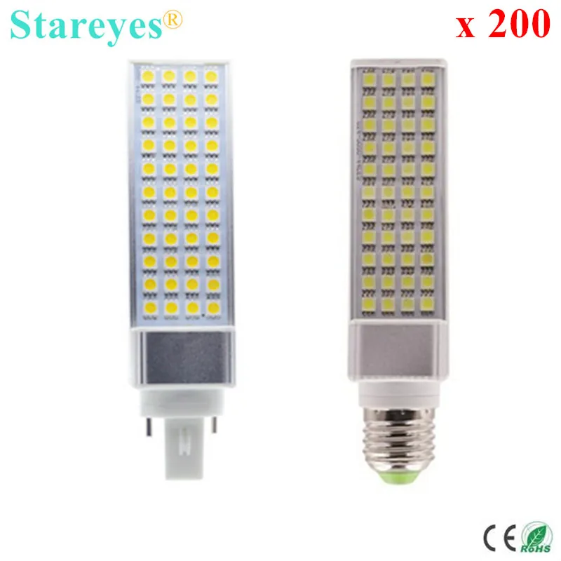 

Free Shipping 200 Pcs G24 G23 E27 LED PLC Bulb SMD 5050 44 LED 9W PL Corn Light Bedroom Lamp transverse inserted light Lighting