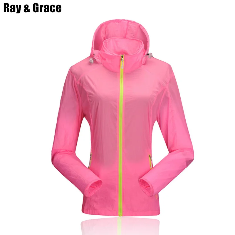 

RAY GRACE Spring Outdoor Women Waterproof Windproof Breathable Skin Jacket Quick Dry Wind Coat UV Protection Running Jacket