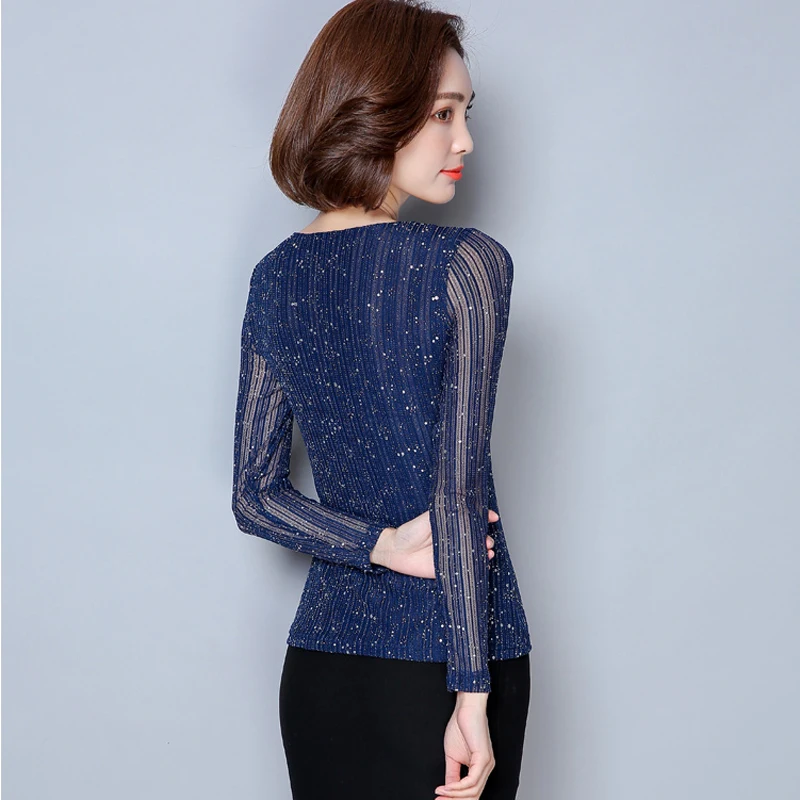 Nueva blusa de Mujer de malla de impresión ahuecada hacia fuera blusas coreanas Ropa 2018 Casual de camisa de manga larga Mujer Tops cuello en V rebordear Ropa Mujer Nueva blusa de Mujer de malla de impresión ahuecada hacia fuera blusas coreanas Ropa 2018 Casual de camisa de manga larga Mujer Tops cuello en V rebordear Ropa Mujer