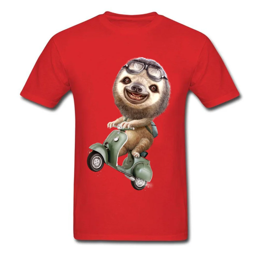 RUNAWAY SLOTH T-shirts Cool Short Sleeve Fashionable Round Neck Cotton Fabric Tops Shirt Clothing Shirt for Men Fall RUNAWAY SLOTH red
