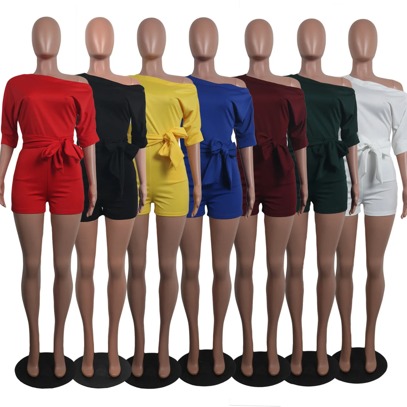 2019 Women's Casual Jumpsuit Classic Solid Color Diagonal Collar Button Belt Design Fashion Style sexy 2019 Women's Casual Jumpsuit Classic Solid Color Diagonal Collar Button Belt Design Fashion Style sexy
