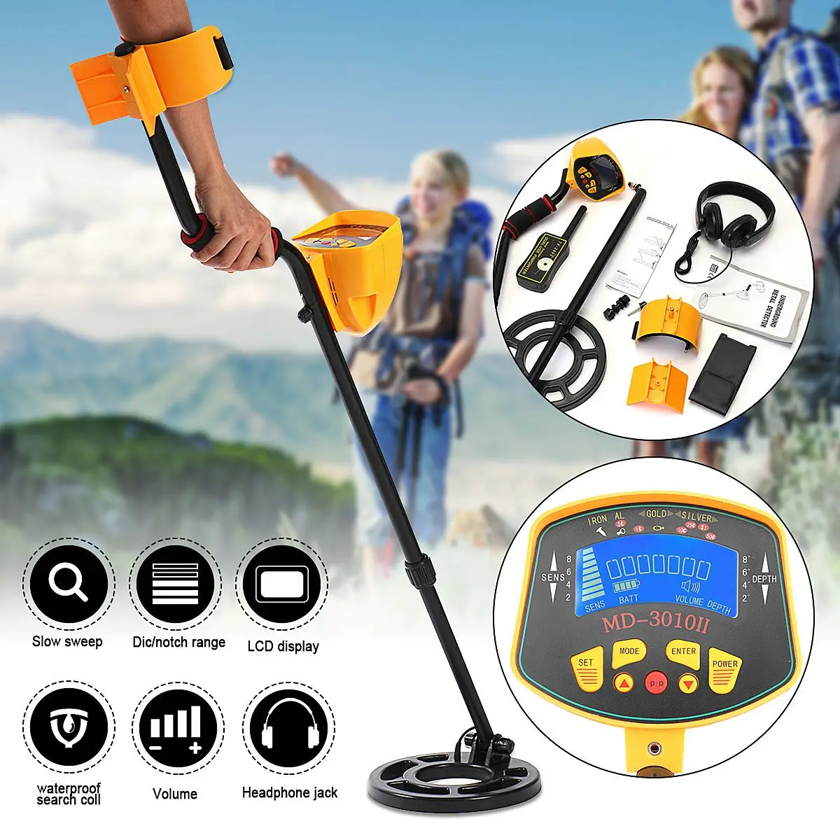 

A Set Metal Detector Gold Deep Sensitive Searching Digger MD3010II with TX-2002 Pinpointer Treasure Detector Seeking Tool