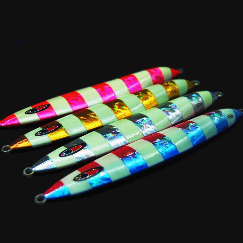 

4PCS Deep sea Fishing Jigging Spoon Lure Slow Jig Jigbait Lure baits Feather hook 200/300/400/500g