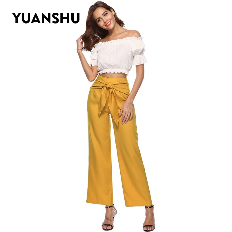 

YUANSHU 2019 Autumn New Style Lace-up Casual Wide-leg Pants