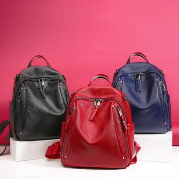

Drop ship Women Backpack Genuine Leather Fashion Causal Bags High Quality Cowskin Female Shoulder Bag Trendy Backpacks For Girls