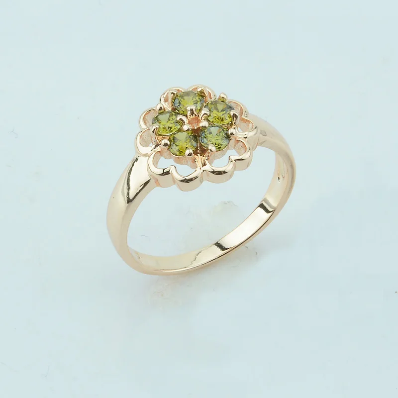 Женское кольцо из розового золота 585 пробы с фианитом 7 мм|wedding rings|colorful ringgreen stone |