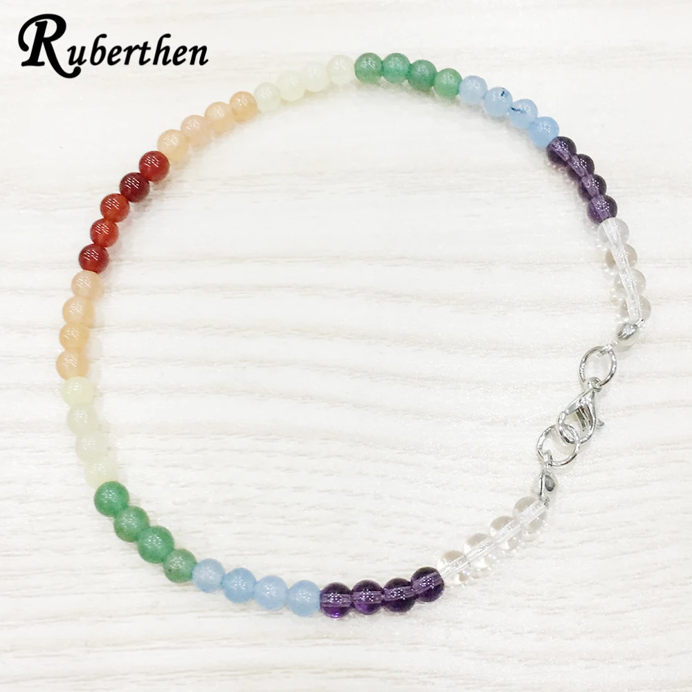 

Ruberthen 7 Chakra Gem Stone Anklet 4 mm Natural Stone Bracelet Mini Gem Stone Energy Jewelry