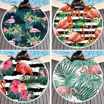 

Microfiber girl beach towel Microfiber Blanket bath towel Printed Large Leaves Flower Flamingo beach mat adult beach towels