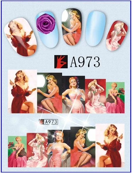 12 упак./лот переводка NAIL ART наклейки на ногти татуировки слайдера полное покрытие Романтический пикантная обувь для девушек и женщин, A973-984