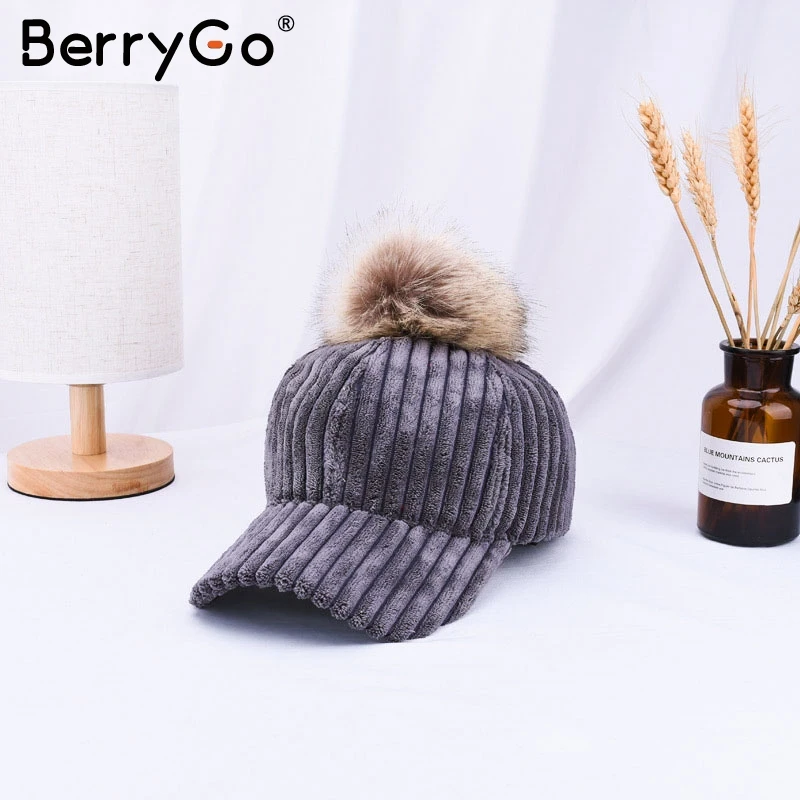 BerryGo вельвет волосы мяч Регулируемые Женщины hat модный стиль на осень-зиму бейсболки женские повседневные hat casquette - Цвет: Темно-серый
