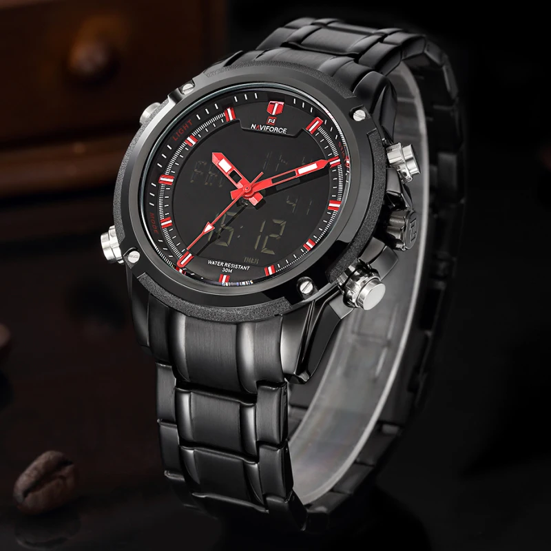 Мужские часы NAVIFORCE, брендовые, спортивные, полностью стальные, кварцевые, аналоговые, светодиодный, часы Reloj Hombre, армейские, военные, наручные часы, Relogio Masculino