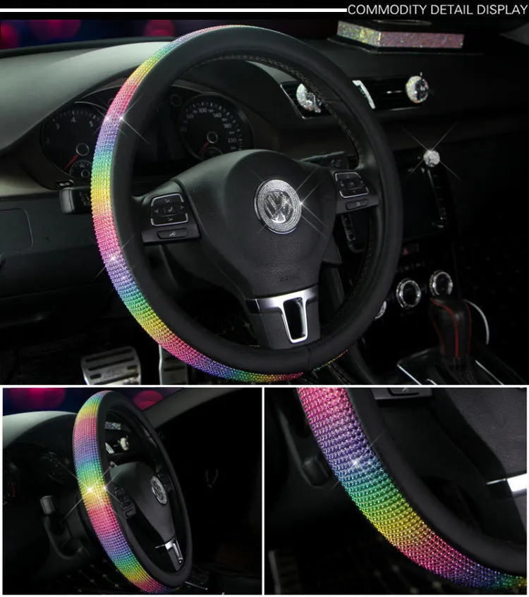 Rhinestone Steering Cover 9 Colors Diameter 38cm Steering Wheel Cover All Season Steering Wheel Cover For Women