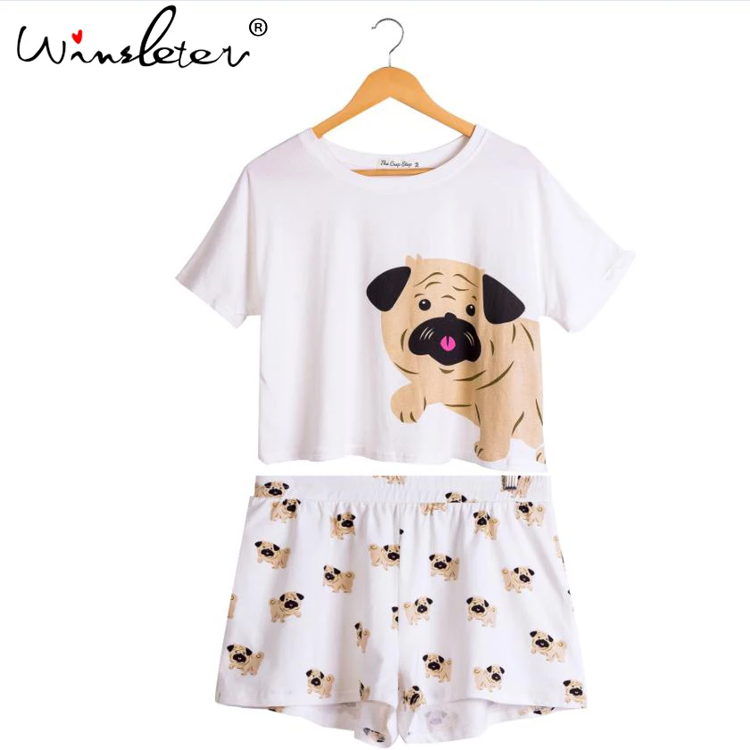 Женский комплект из 2 предметов пижама с принтом собаки мопса хлопковый