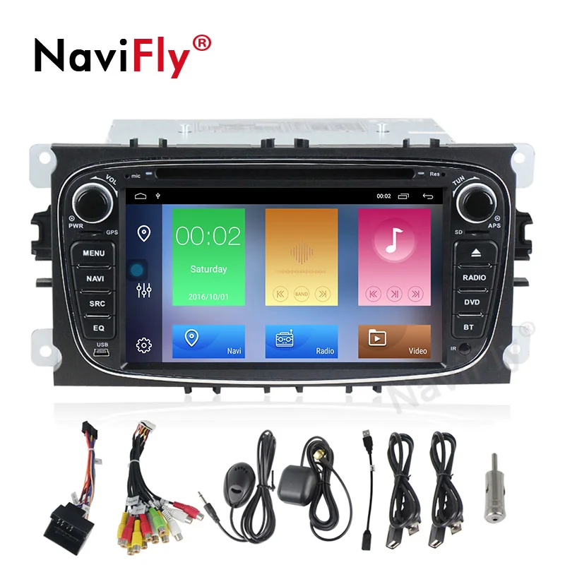 Perfect NaviFly 2 Din Android 9.1 AutoRadio GPS navigation for FORD/Focus/S-MAX/Mondeo/C-MAX/Galaxy 2G+32G 7808IC WIFI FM RDS USB MAP 5