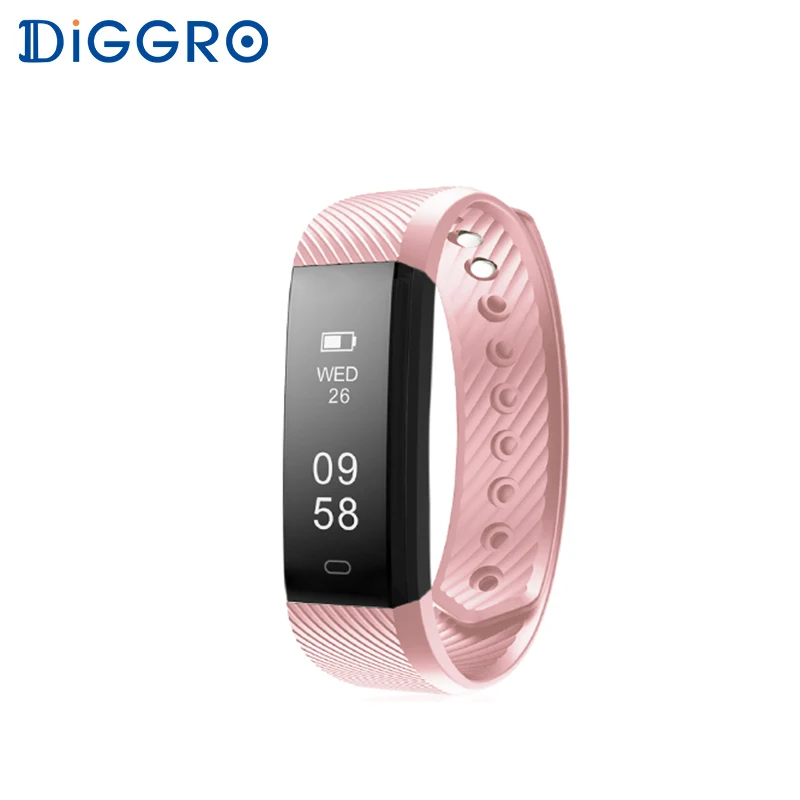 Pink Diggro ID115 HR Браслет пульсометр фитнес-Браслет спортивный трекер Водонепроницаемый Bluetooth id115hr смарт-браслет для iphone - Цвет: Pink