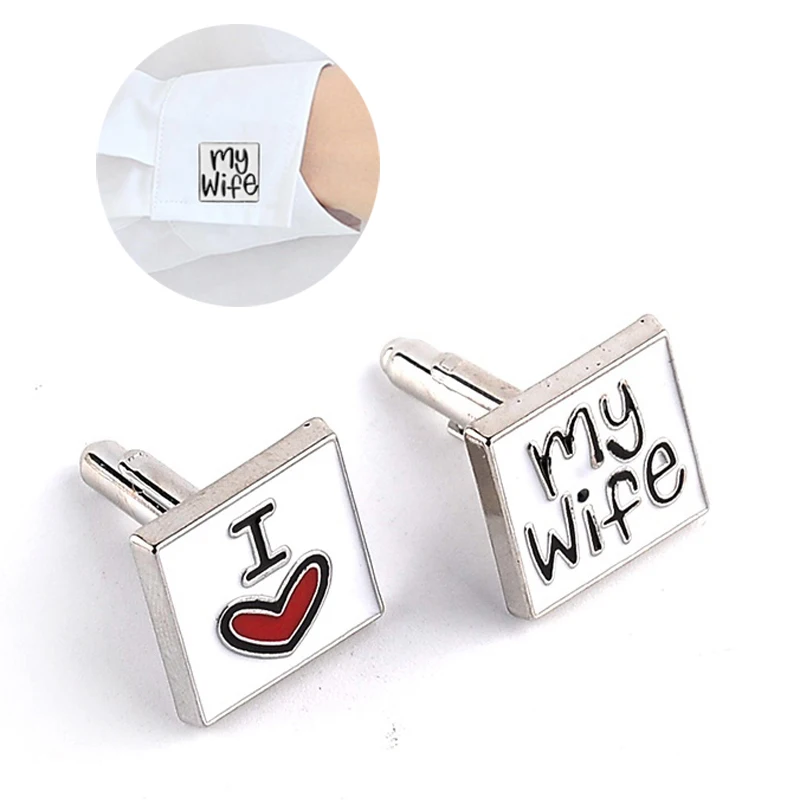 Запонки для мужчин запонки из цинкового сплава с надписью I Love My Wife 8C1735|Зажимы
