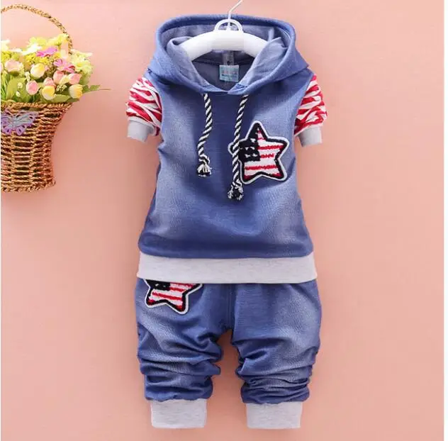 Новая модная одежда для девочек Хлопковое джинсовое пальто с длинными рукавами+ штаны одежда для малышей 2 предмета одежды Одежда для маленьких мальчиков - Цвет: Красный