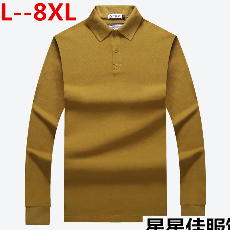 Большие размеры 8XL 6XL, Мужская рубашка поло с длинным рукавом, хлопок, Повседневная модная мужская рубашка поло, большой размер 5xl 4XL, тонкая черная футболка, топы - Цвет: 3