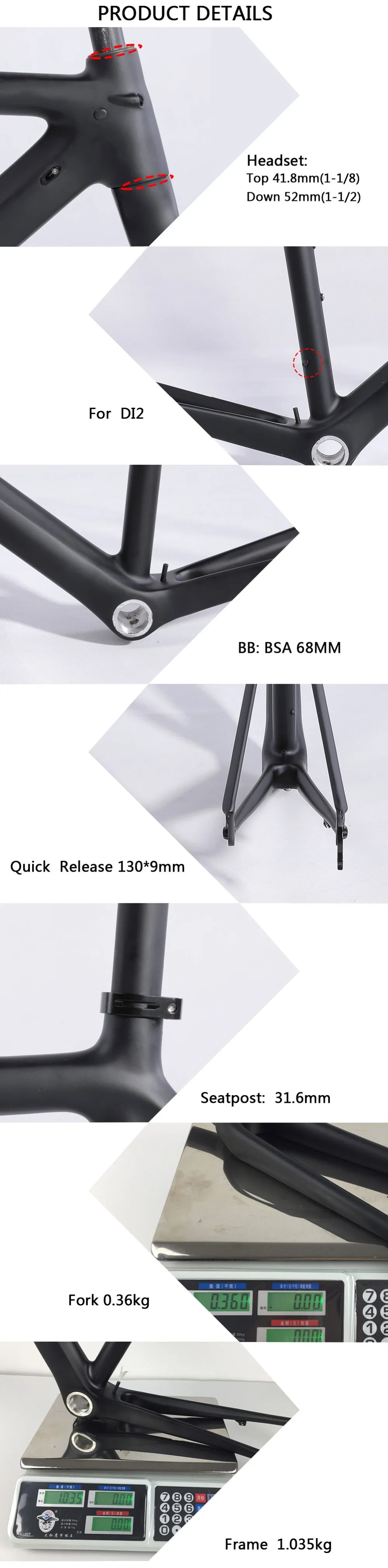 Excellent Spcycle 2019 New Carbon Road Bike Frame Di2 & Mechanical Super Light Carbon Racing Bicycle Frames With Fork Seatpost Headset 7