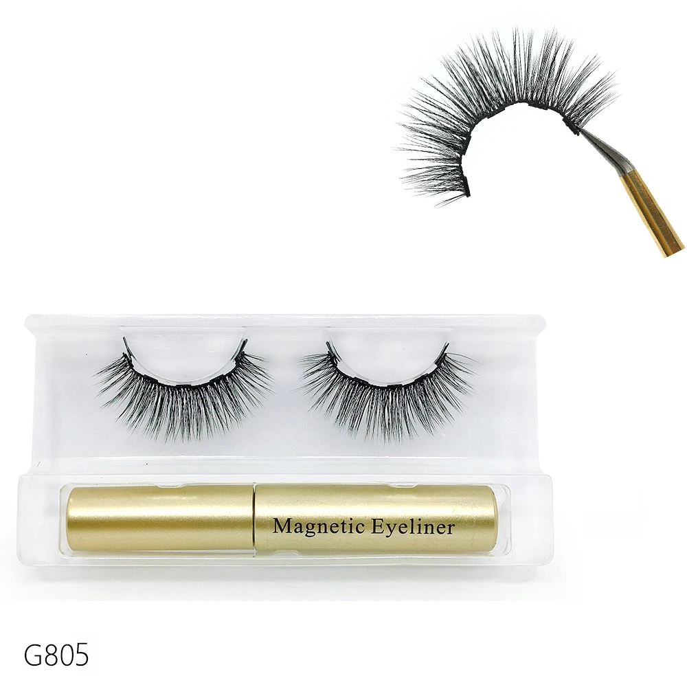 1 Set Quick Dry Waterproof Liquid Black Magnetic Eyeliner with 1pair Magnetic False Eyelashes Easy To Wear Makeup Tool kit TSLM1 - Color: 05