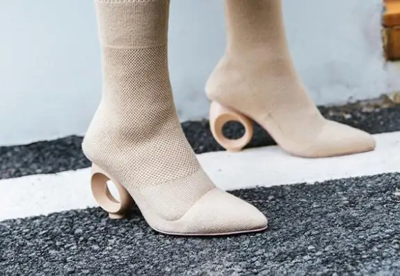 

Baimier Brand Round Ring Heel Women Sock Boots Knitted Ankle Boots For Women Pointed Toe Soft Slip On High Heels Boots.