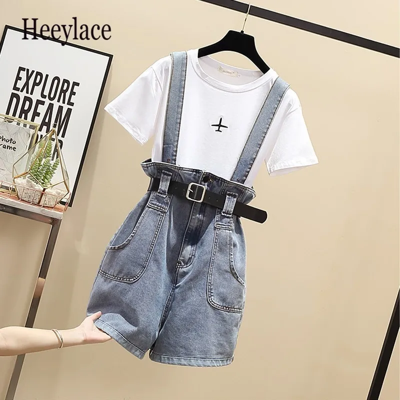 

plus size 2 pieces short set summer Sweet Korean cotton t shirt tops and shorts 2 pieces sets women clothing two pieces outfits