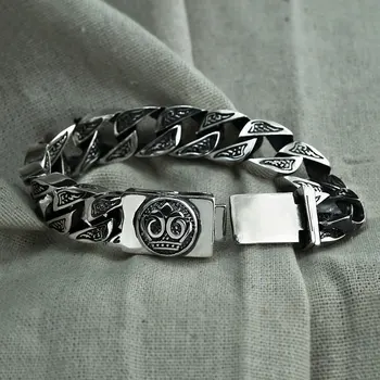 

Punk Big Statement Bracelet 925 Sterling Silver pulseras Christmas Gifts S925 Solid Thai Silver Skeleton Bracelet Men Jewelry