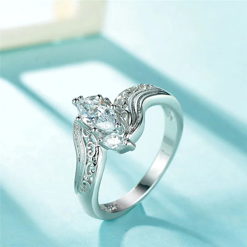 Romad Promotion Oval Clear White Crystal Rings for Women Silver Plated Wedding Rings Australia