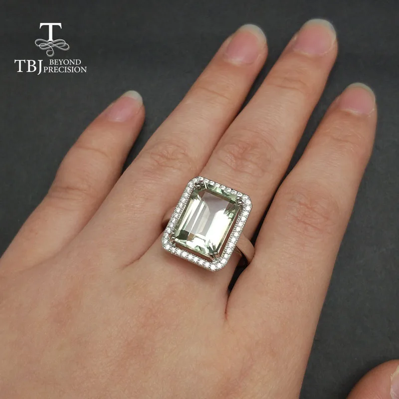 Женское кольцо с натуральным зеленым аметистом TBJ серебряное ювелирное изделие