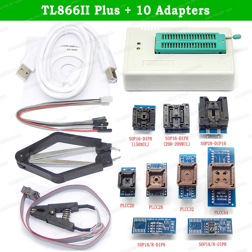 

100% New V8.30 TL866II Plus Universal Programmer USB EPROM Nand FLASH BIOS + 10 Adapters Betten Than TL866CS TL866A Programmer