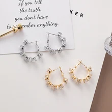 Новинка, серьги-кольца с кристаллами для женщин, корейский стиль, золотые для ушей, ювелирное изделие, яркие серьги в подарок