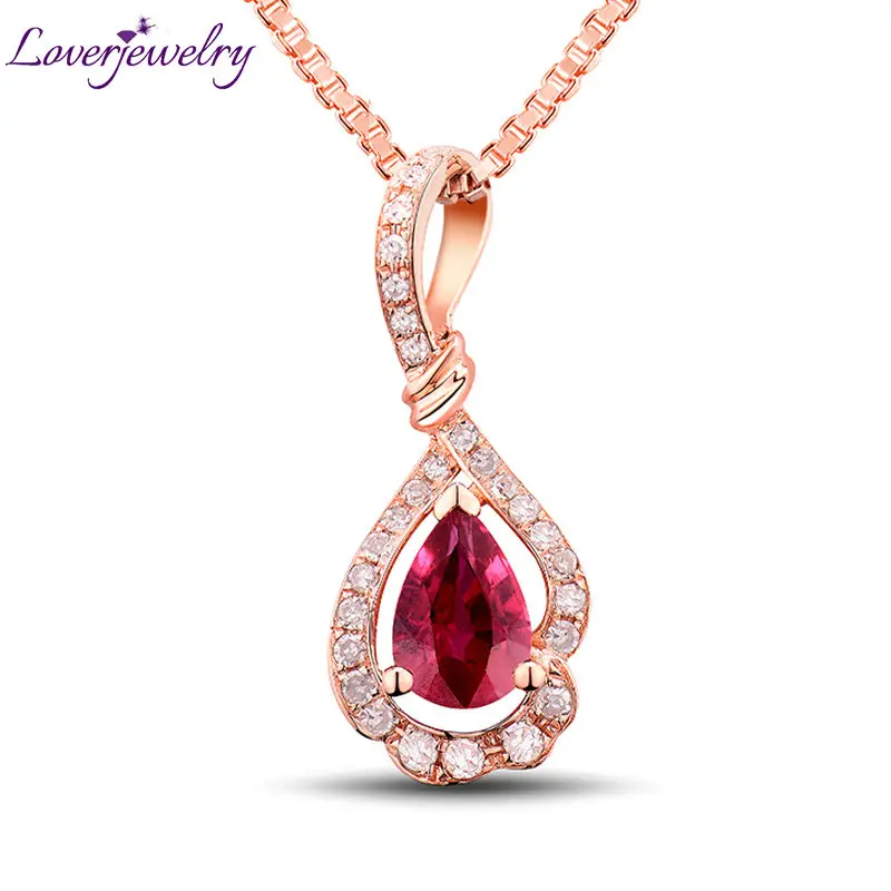 

Loverjewelry Women Pendant New Pear 5x7mm 18Kt Rose Gold Diamond Red Ruby Wedding Pendant Party Fashion Jewelry