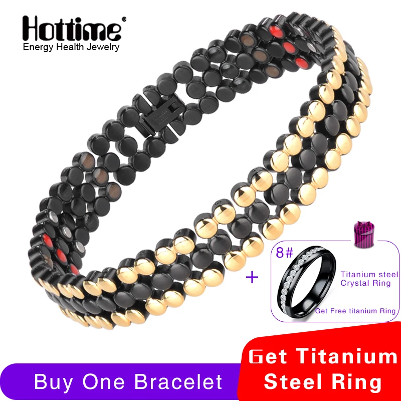 

Hottime New Fashion Healing Magnetic Bracelet Men/Woman 316L Stainless Steel 4 Healthy Elements Gun Black Bracelets