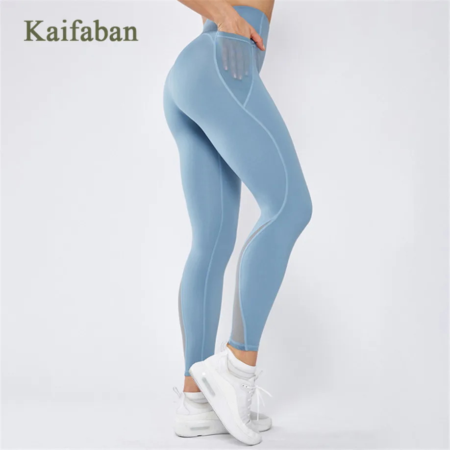 

Women Quick Dry Mesh Pocket Leggings Yoga Pants 2019 Patchwork Tight Elastic Running Gym Pencil Trousers Sweatpants Sportswear