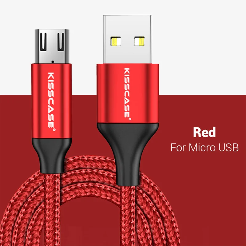 Kisscase 3A Micro USB кабель для samsung Xiaomi LG htc SONY кабель для быстрой зарядки Micro USB Android мобильный телефон usb зарядный шнур - Цвет: Red