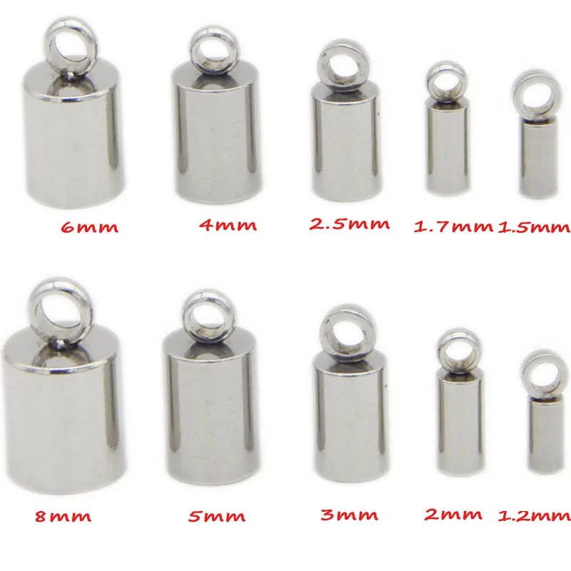

10pcs Stainless Steel End Cap 1.2-8mm Hole fit Round Cord Fastener Connector for DIY Jewelry Making Rope Bracelet Link Findings