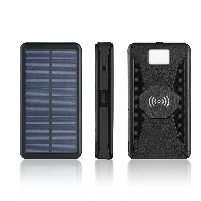 Outdoor Solar Power Bank 20000mAh Folding Waterproof Qi Wireless Solar Charger External Battery Pack with LED Light for Phones