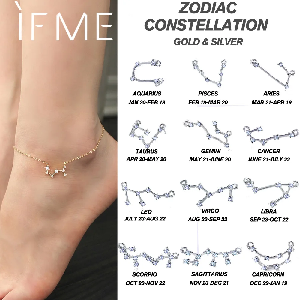 

IF ME Fashion 12 Constellation Zodiac Sign Anklets for Women Girl Pendant Gold Silver Beach Bracelet On Leg Jewelry 2019 Gifts