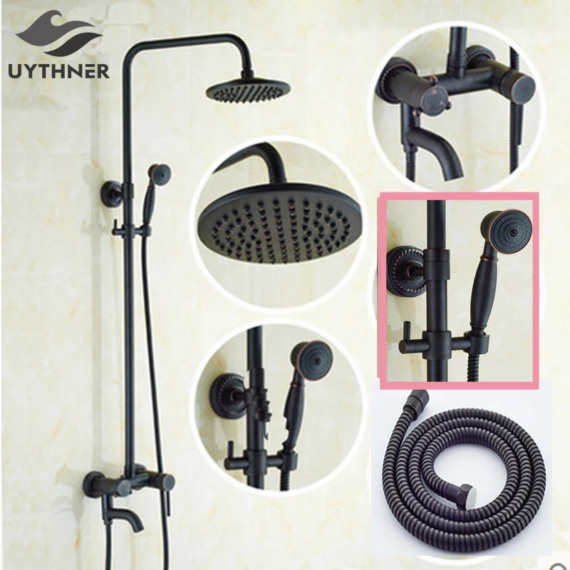 

Uyther Oil Rubbed Bronze 8 Inch Rainfall Shower Faucet Tub Mixer Tap Wall Mounted NEW